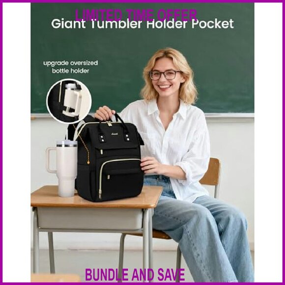 15.6 Inch Waterproof Laptop Backpack with Tumbler Holder, 19 Pockets main image 4